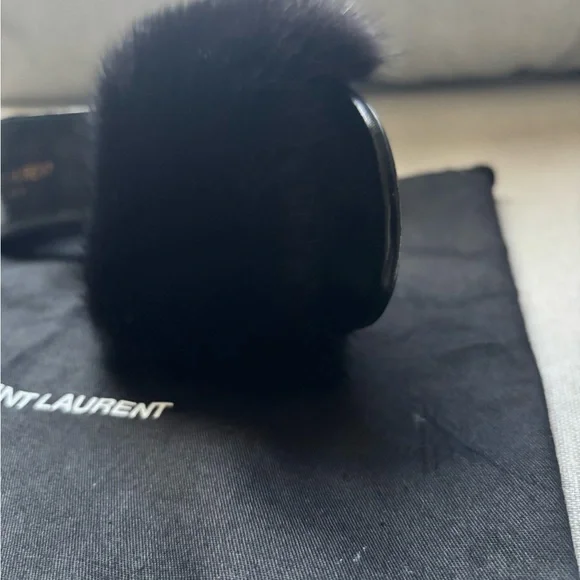 Saint Laurent Luxe Black Fur Sandals - Picture 6 of 11